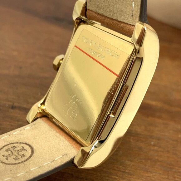 Tory Burch Women's Watch TBW1068 Tank Cream Dial Gold Quartz Brown Leather Band - Picture 7 of 14